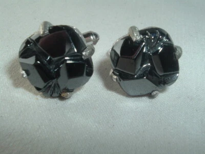 GEMELOS DE METAL VINTAGE SARAH COVENTRY HEMATITA PIEDRA GRIS METÁLICO TONO PLATA Foto 1 de 3