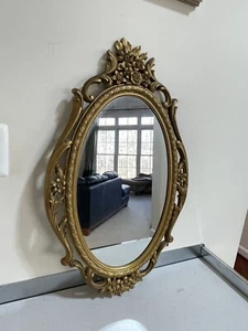 Vintage French Country Syroco Gold Wall Mantel Mirror Scrolls Florishes - Picture 1 of 13
