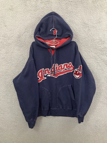 Cleveland Indians Hoodie Mens Medium Blue Red Sweatshirt Chief Wahoo Majestic Cover