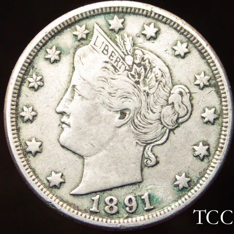 1891 LIBERTY V NICKEL ~  EXCELLENT ORIGINAL 5c COIN ~ FREE SHIPPING ~ TCC Cover