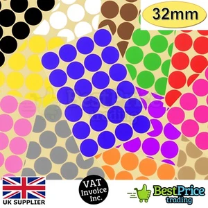 48 x 32mm Coloured DOT STICKERS Round Sticky Adhesive Spot Circles Paper Labels - Picture 1 of 15