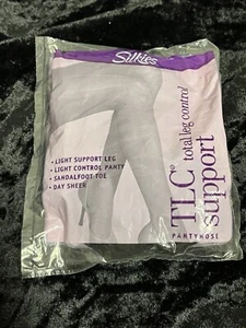 New Silkies TLC Support pantyhose medium Jet Black sandalfoot day sheer - Picture 1 of 3
