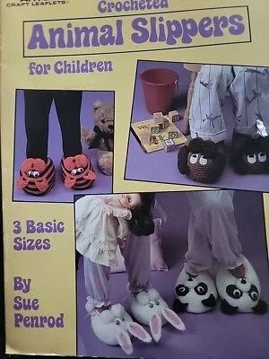Leisure Arts Crochet Pattern Leaflet Animal Slippers for Children Sue Penrod - Image 1 of 4