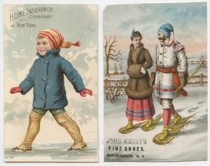 (2) 1890s Victorian Trade Cards Winter Sport Gal & Guy Snowshoe Child Ice Skates - Picture 1 of 2