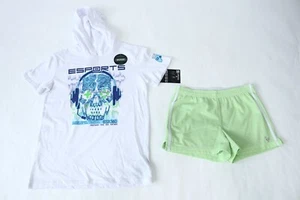 Girls 2 Piece Short Sleeve Graphic Hoodie Tee and Mesh Jogging Shorts Set Sz 10 - Picture 1 of 4