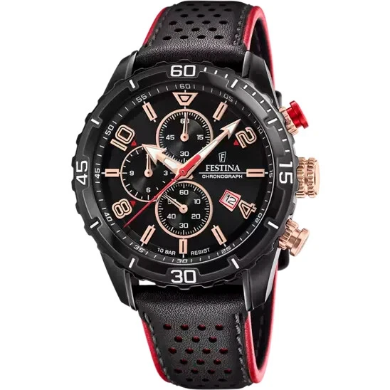 Festina Men's Watch F20519-4 Chronograph Schwarz-rose-rot 10atm