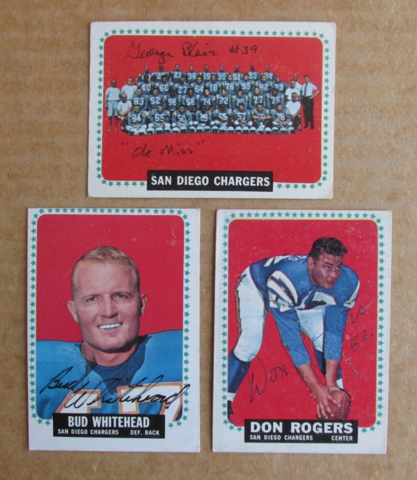 1964 TOPPS FOOTBALL SAN DIEGO CHARGERS SIGNED AUTOGRAPH CARD SINGLES U-PICK - Image 1 of 1