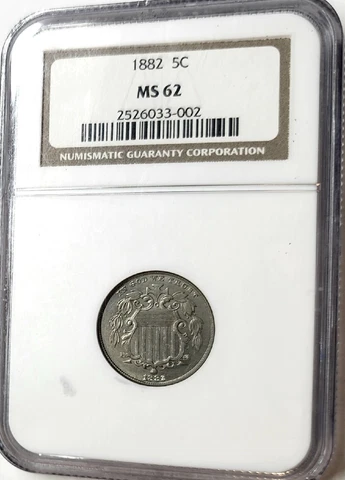 RARE 1882 SHIELD NICKEL NGC MS 62 GREAT STRIKE, COLOR, AND LUSTER BRILLIANT UNC Cover