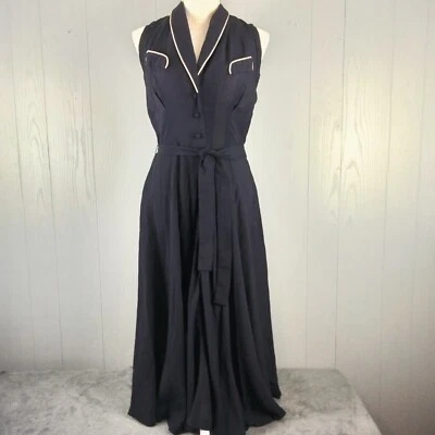 VINTAGE Young Edwardian 70s Black Maxi House Dress Juniors 11 Trad Wife Feminine - Image 1 of 4