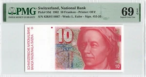SWITZERLAND 10 Franken 1982, P-53d, PMG 69 EPQ Superb Gem UNC, TOP POP FINEST. - Picture 1 of 2