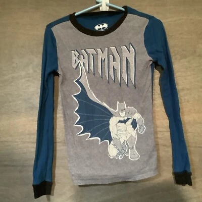 Batman TM & DC Comics Pajama Top Shirt Boys Size 10 LONG SLEEVE BLUE - Image 1 of 3
