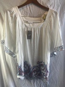J. Jill Talla Grande Pequeño Blanco con Multi Boho Pullover Cuello Cuadrado ¡Nuevo/Etiquetas! - Imagen 1 de 6