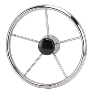 |13-1/2 5 Spoke Destroyer Style Stainless Steel Boat Steering Wheel Classic - Picture 1 of 24