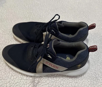 FootJoy FJ Flex 高尔夫鞋男式 9 蓝色白色莱德杯无钉运动鞋 — 第 1/4 张图片
