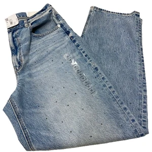 Pantalones de mezclilla American Eagle 12 estrictos tiro súper alto holgados rectos brillantes nuevos con etiquetas - Imagen 1 de 12