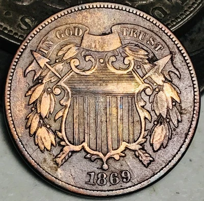 1869 Two Cent Piece 2C Ungraded Post Civil War Date US Copper Coin CC28151 - Image 1 of 4