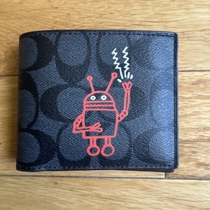 Coach Men's Black Red Robot Wallet 2 In 1 ID Wallet Limited Edition - Imagen 1 de 5