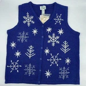 New Quacker Factory Royal Blue Snowflakes Size 1X Sweater Vest Winter Holidays - Picture 1 of 10