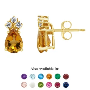Pendientes de tachuelas de diamantes de oro amarillo de 14 K 7x5 mm en forma de pera citrino natural 1/10 CTW - Imagen 1 de 4