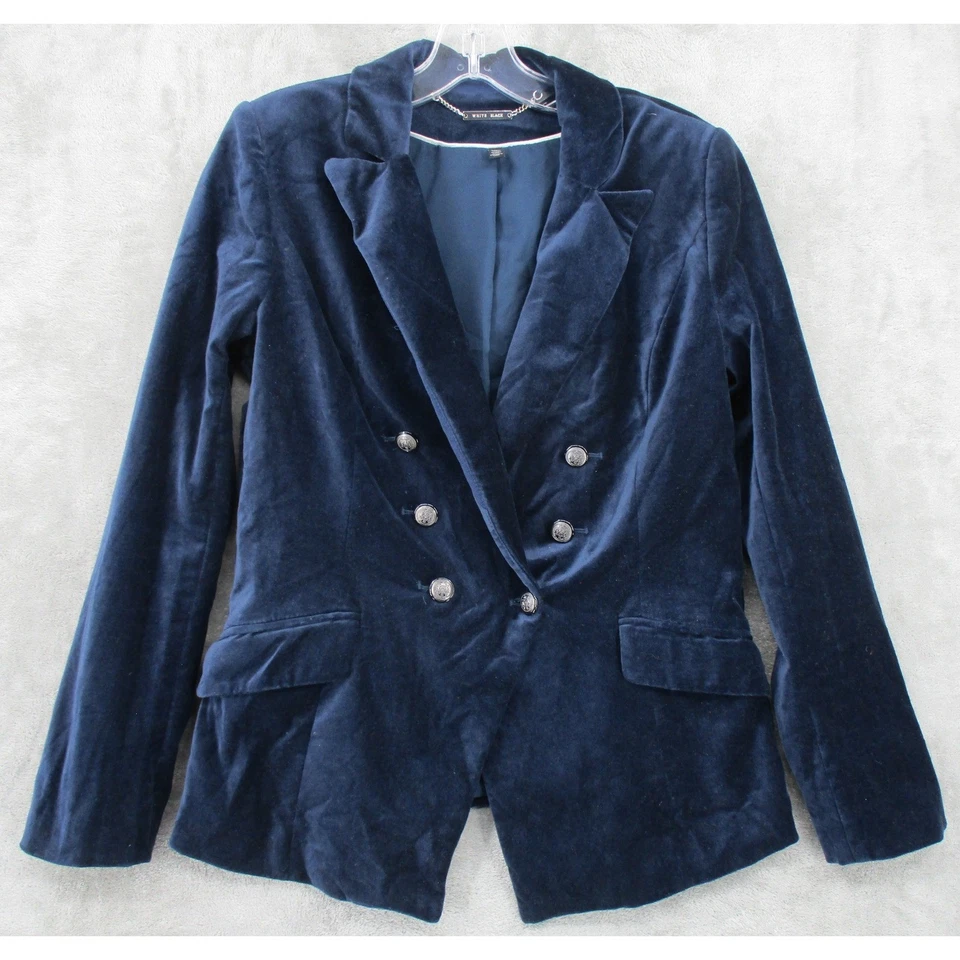Blazer Casa Blanca Mercado Negro 6 Terciopelo Doble Pecho Botón Oficina Azul Marino Foto 1 de 4