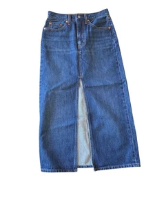 Levis Premium Denim Skirt Womens 27 Blue Denim Front Slit Column Ankle - Picture 1 of 10