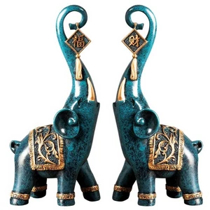 Lucky Elephant Statues Pair - Resin Feng Shui Prosperity Fortune Home Decor -... - Picture 1 of 6