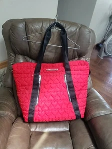 Betsey Johnson Red Heart Quilted Large Tote Bag Black Trim And Straps - Bild 1 von 12
