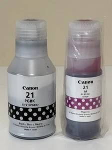 Tinta de repuesto genuina Canon GI-21 para impresora PIXMA G3270 negra y magenta - Imagen 1 de 10