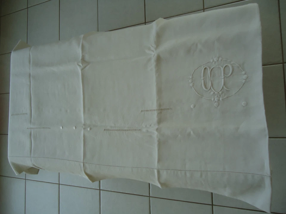 BRODERIE JOURS MONOGRAMME CP TISSU LIN LINGE ANCIEN - Photo 1/3