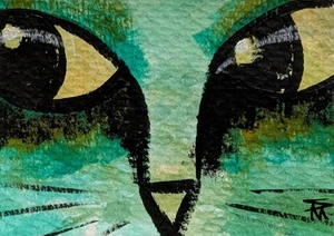 Original ACEO Cat Painting Collectible Modern Kitten Art Card Samantha McLean - Picture 1 of 1