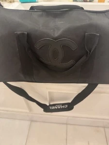 CHANEL Black Boston Bag VIP Nylon Travel Sports Gym Duffel w Handles / Strap NEW - Picture 1 of 3