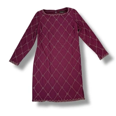 Betsy & Adam Beaded Diamond Pattern Long Sleeve Burgundy Cocktail Dress 18W - Image 1 of 4