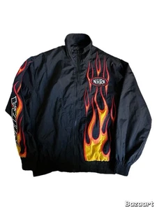 Y2k NHRA Racing black and red flame jacket racing Size medium - Picture 1 of 3