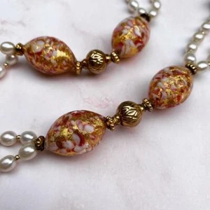 Collar de perlas de vidrio y agua dulce Murano 20" nuevo sin etiquetas - Imagen 1 de 4