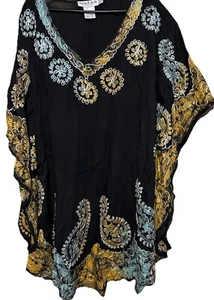 In Gear Resort Dress Or Tunic One Size Fits Most Black Embroidery Boho Cover Up - Picture 1 of 7