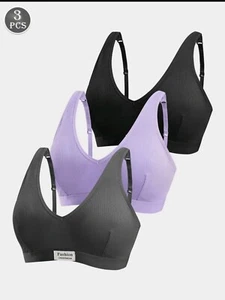 3PCS Ladies Comfortable Wireless Soft Cup Solid Bra Underwear - Picture 1 of 9