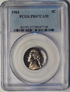 1963 Jefferson Proof Nickel PCGS PR67CAM 5 Cent Coin - Picture 1 of 4
