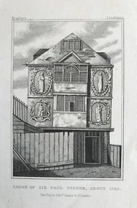 Impresión antigua de 1829: La Logia de Sir Paul Pinder, Bishopsgate, Londres - Imagen 1 de 2