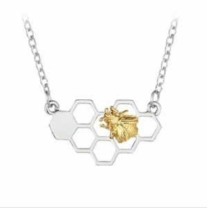 Biene Bienenwabe Halskette mit Anhänger 925 Sterling Silber Kette Schmuck A2712 - Bild 1 von 8