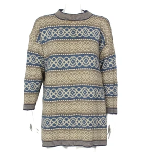 Vtg EXPRESS Tricot Green Blue Mixed Pattern Ramie Cotton Sweater Womens sz S 442 - Picture 1 of 5