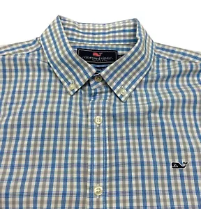 Camisa de ballena Vineyard Vines de calce ajustado 100 % algodón azul gris a cuadros con botones - Imagen 1 de 11