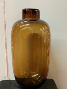 Clear Brown Smooth Thick Rim Bottle Glass 16in Vase New Pier 1 Imports - Picture 1 of 3