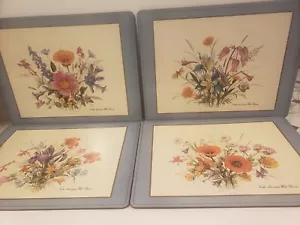VTG SET OF 4 PIMPERNEL FURBER FLOWERS PARCHMENT FLORAL DESIGN CORK PLACEMATS - Picture 1 of 16