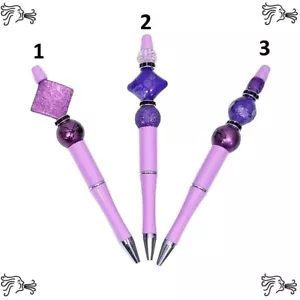 Lavender Purple Beaded Pens Includes Pouch and Ink Refill - Picture 1 of 7
