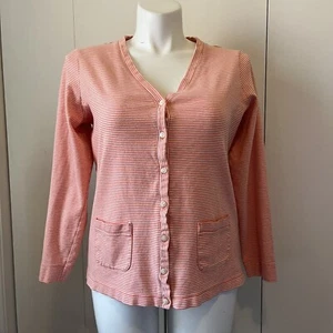 L.L. Bean Womens Long Sleeve Cardigan Orange White Button Front Pockets Size XL - Picture 1 of 8