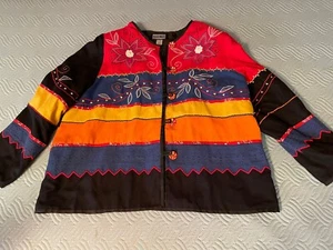 Indigo Moon bestickte mehrfarbige Damenjacke mit Südwest-Blumenmotiv Größe 1X - Bild 1 von 24