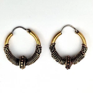 Vintage Viking Style Hoop Earrings - Bronze & Silver - Handmade Norway - Picture 1 of 6