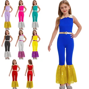 Kids Girls Rompers Party Overalls Gymnastic Bodysuit Hippie Jumpsuit Disco Jazz - Picture 1 of 71