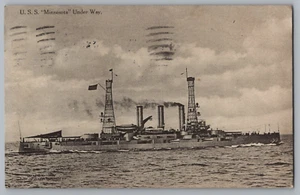 U.S.S. Minnesota Under Way c1911 Postcard - Picture 1 of 2