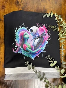 Night Before Christmas Printed T Shirt Jack Sally Film Inspired WOMANS Heart One - Picture 1 of 7